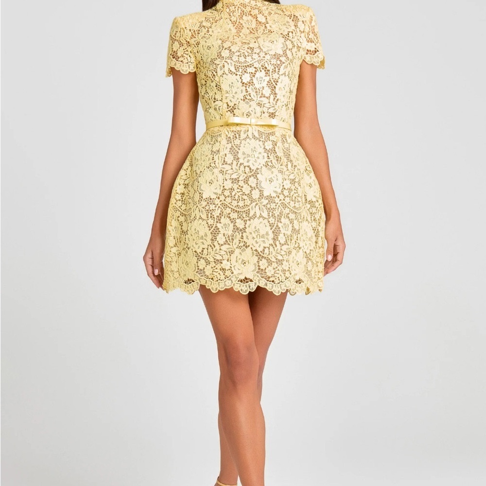 NADINE MERABI Yellow Lace Mini Dress